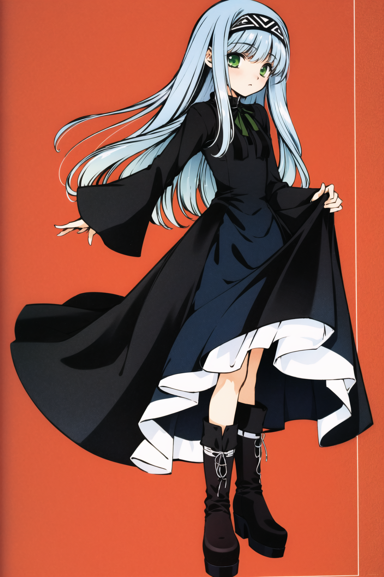 18491-984500312-Reverie Metherlence, solo, 1girl, green eyes, long hair, dress, blue hair, platform footwear, boots, simple background, black dr.png